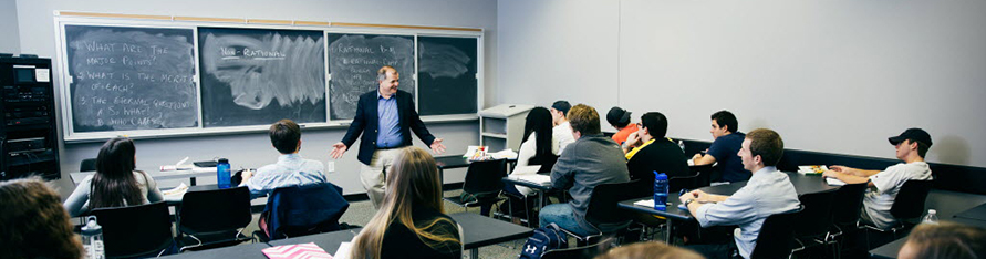 teacher and students in a political science course